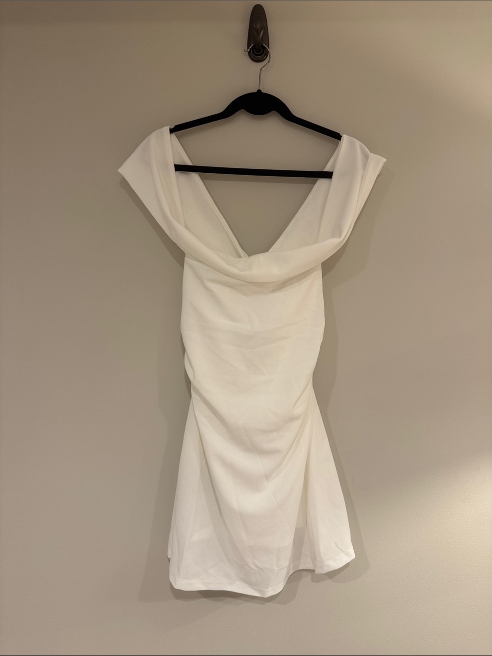 Cider Off-Shoulder White Cocktail Dress with Draped Neckline